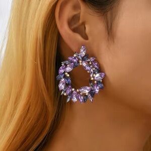 LAVENDER Rhinestone Sparkle Hoops Stud Back